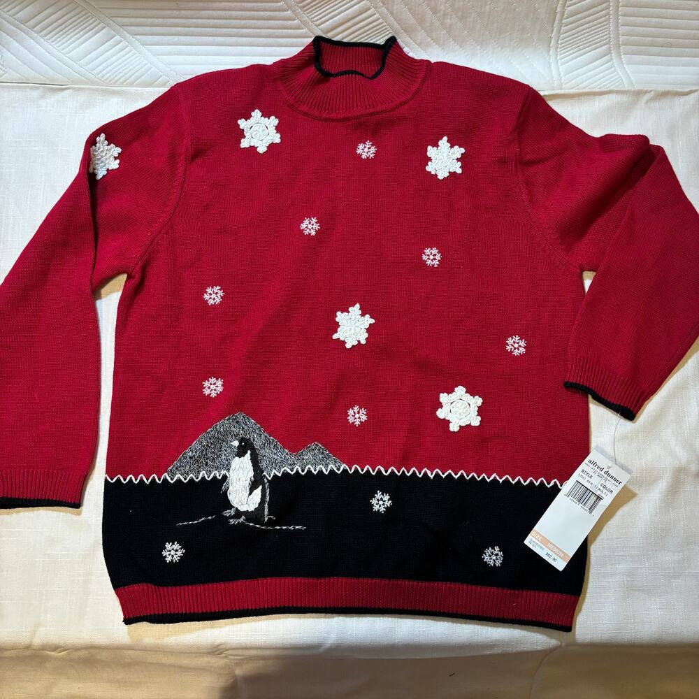 Croft & Barrow Womens XL Christmas Turtleneck Red Tree Print Cotton NWT